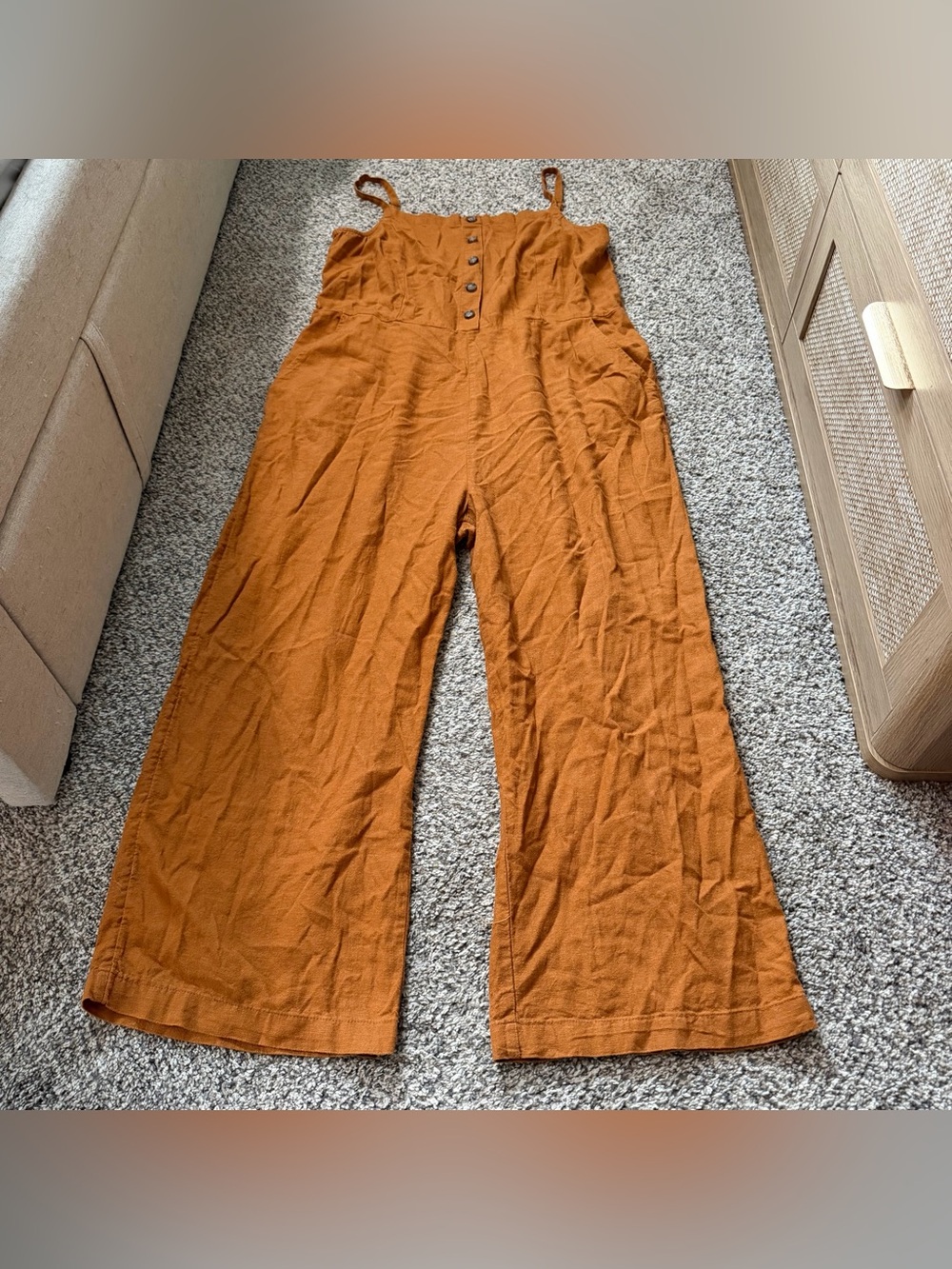 Women's Old Navy Rust Wide-Leg Linen blend Jumpsuit with Button Front size Large